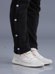 Men Black Side Snap Button Contrast Color Flared Trackpants - Lucas