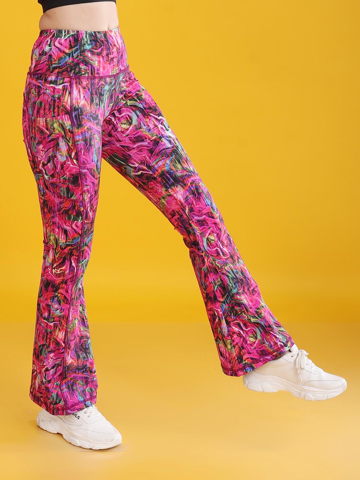 Women High-Rise Flared Track Yoga Pants with Side Pockets