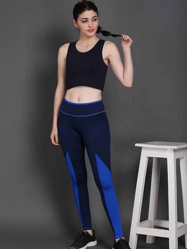 Blue Gym Tights Double Tone Color