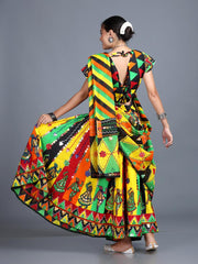 Women Multicolor Embroidered Garba Dance Dress - Lehenga Choli Dupatta Set