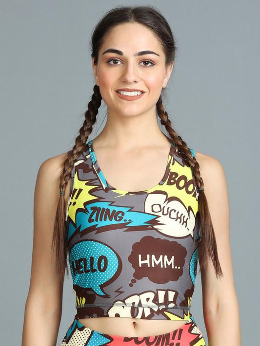 Stylish Printed Padded Sports Cropped Top - Laila 600