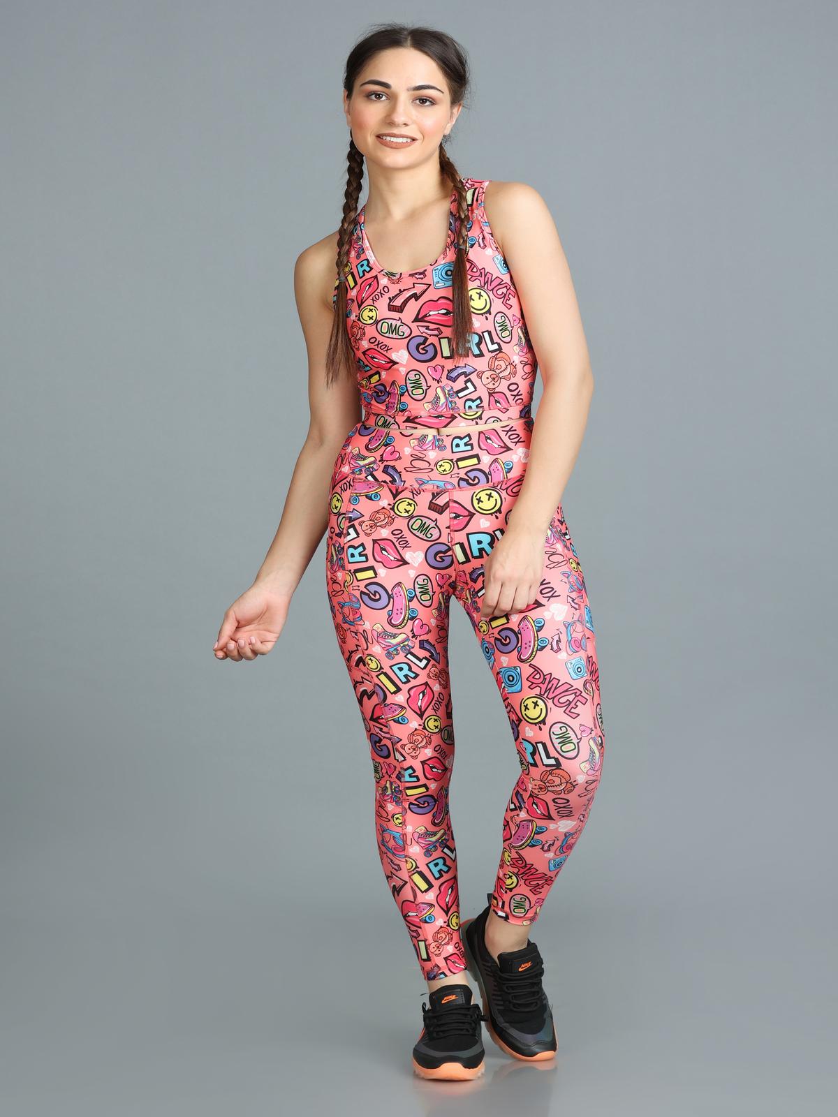Stylish Printed Co-ord Activewear Leggings and Padded Sports Top