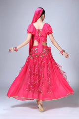 Ruffle Sequined Dance Skirt in Rose Pink Color