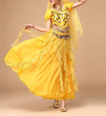 Ruffle Sequined Dance Skirt in Yellow Color