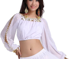 White Belly Sleeves Dance Tops