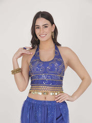 Blue Gold Coin Belly Dance Top