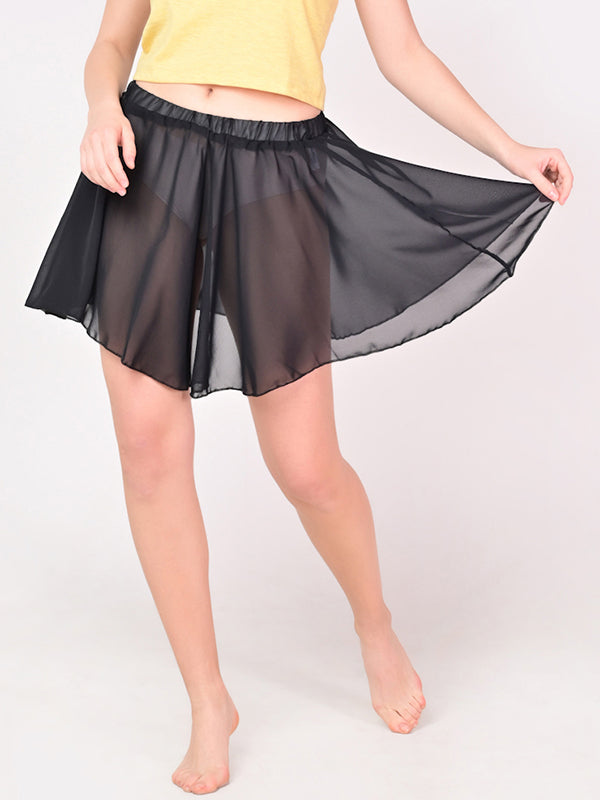 Girls Stylish Chiffon Flowy Sheer Black Mini Skirt with Elastic