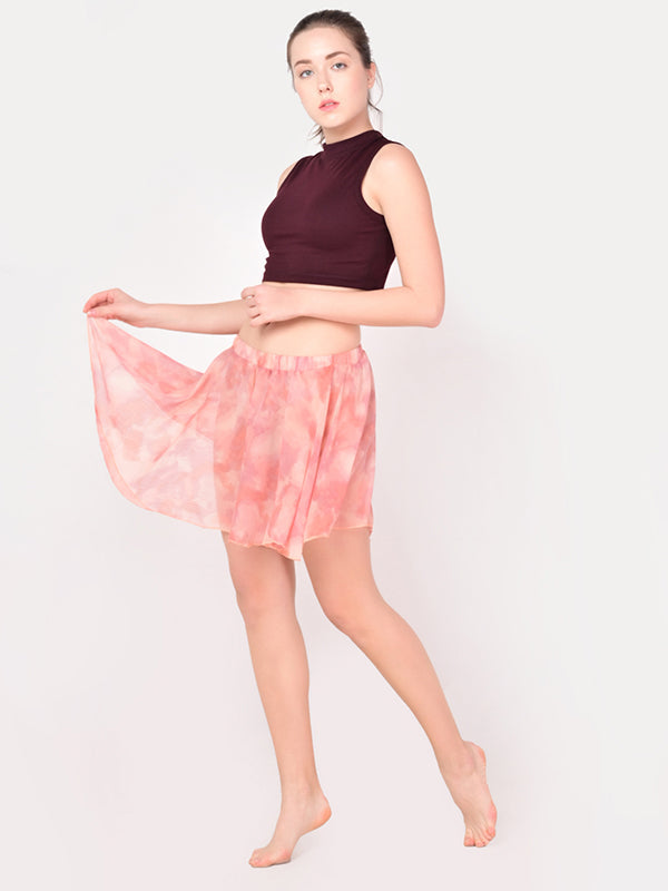 Chiffon Flowy Sheer Peach Tie Dye Mini Skirt