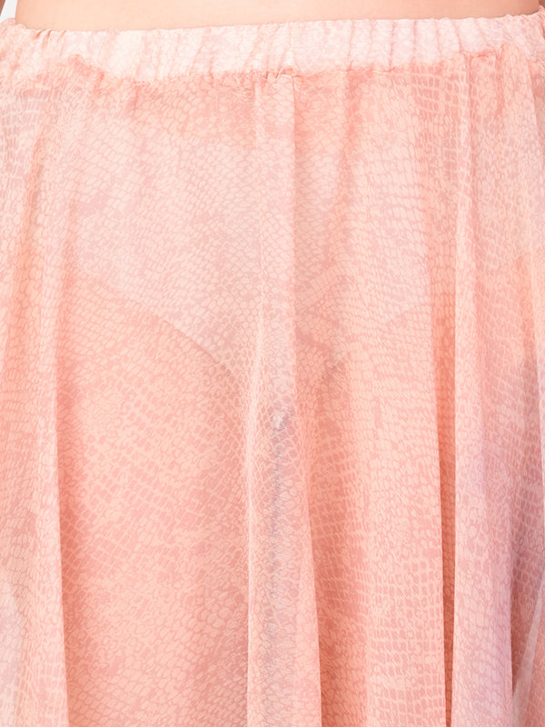 Peach Print Chiffon Flowy Sheer Skirt