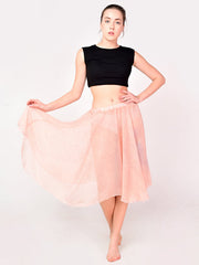 Peach Print Midi Skirt with Elastic Pull on Waist