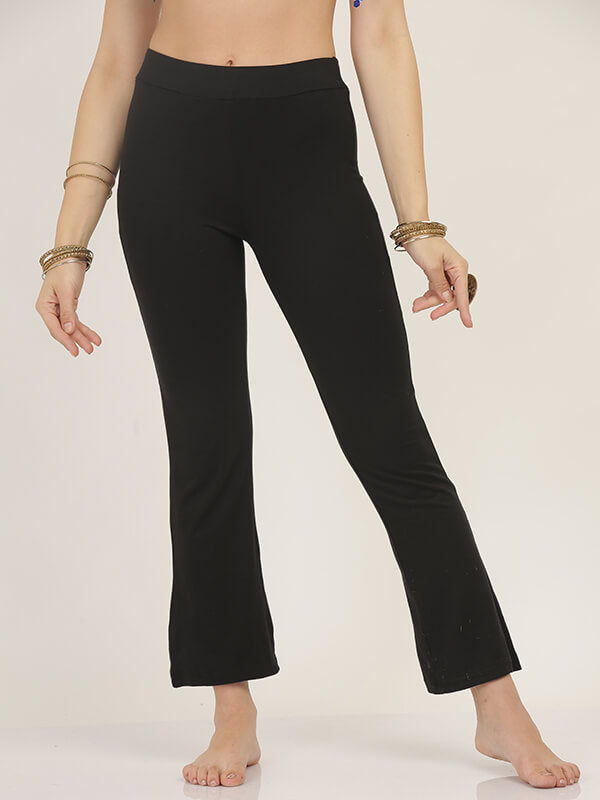 Women Black Cotton Yoga Pants with Bootcut Bottom Flair – The
