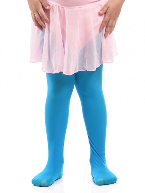 Kid Girls Stretchable Sky Blue Stockings Bright Color Footed Ballet Dance  Tights