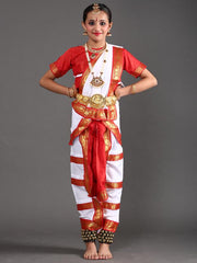 White and Red Bharatanatyam Dance Costume