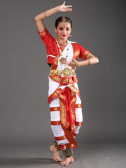 White and Red Bharatanatyam Saree
