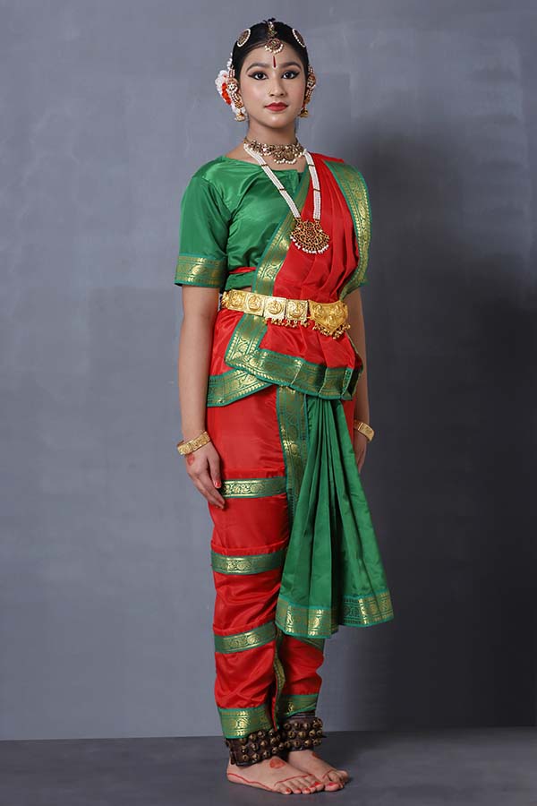 Red and Green Bharatanatyam Dance Dress
