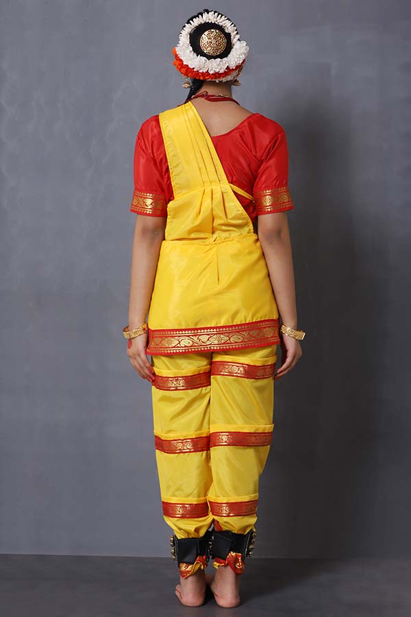 Red and Yellow Bharatanatyam Dress for Girls