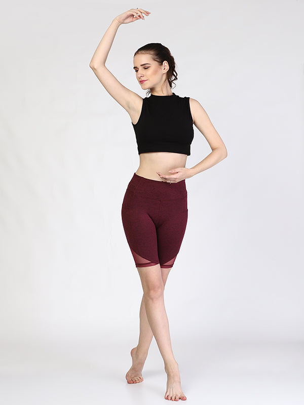 Plum Melange Stylish Mesh Design Shorts