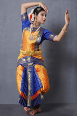 Blue Yellow Readymade Bharatanatyam Dress
