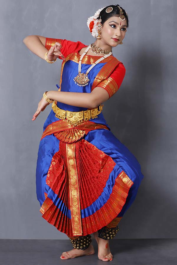 Red Blue Readymade Bharatanatyam Dress