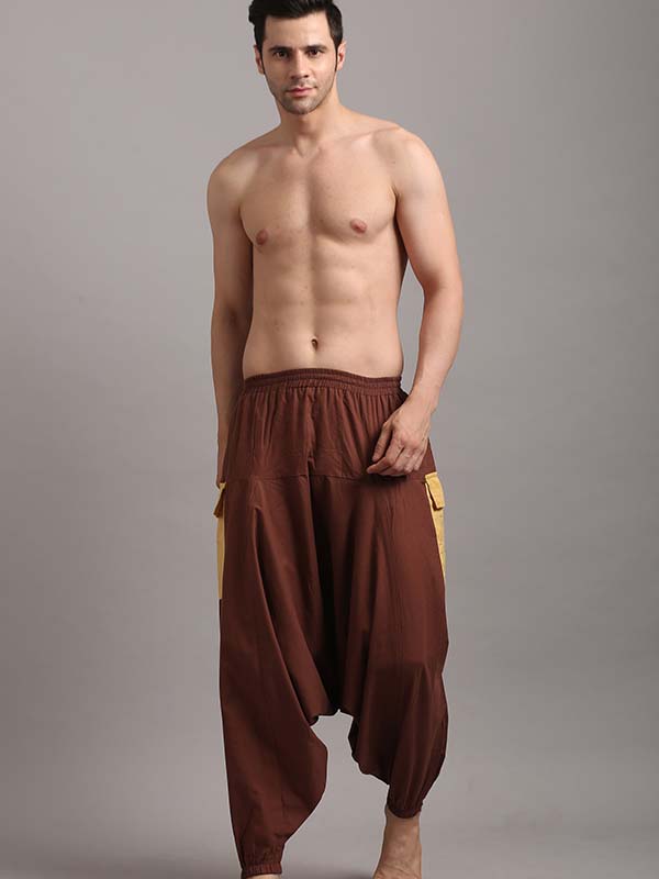 Choco Brown with Yellow Patch Drop Crotch Pants