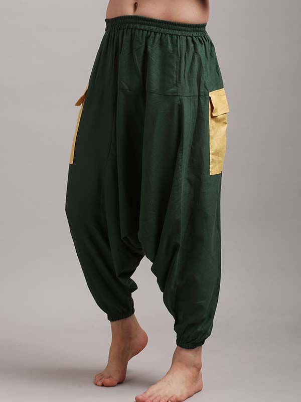 Sweatpants in Bottle Green With Yellow Patch Color