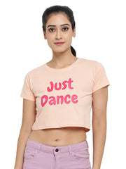 Just Dance Women Short Sleeve Printed Cotton Crop Top