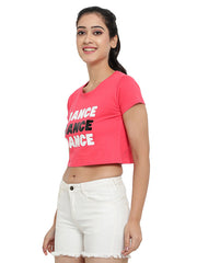 Dance Dance Dance Print Cotton Crop Top For Women