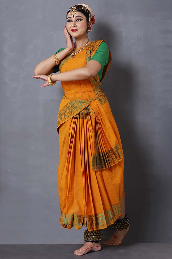 Buy Chrome Yellow Bharatanatyam Dance Practice Saree Pre