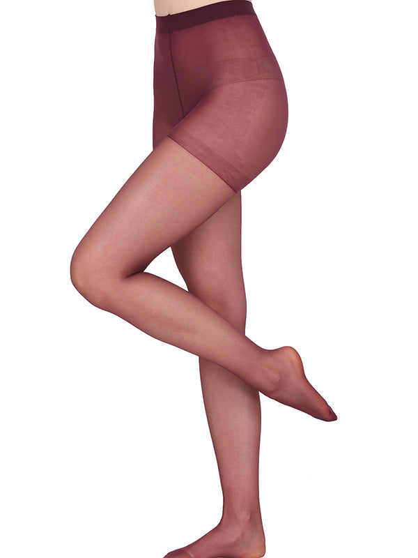 Women High Waist Everyday Wear Wine Sheer Stockings (24-32 Inches