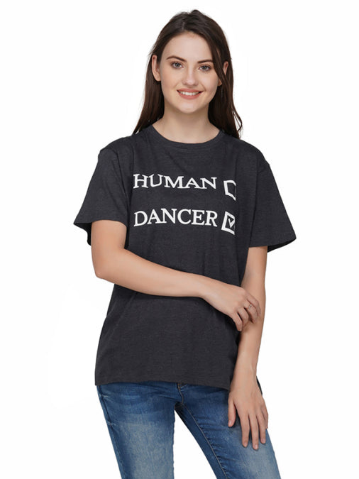 Human Dancer Print T-Shirt in Grey Color