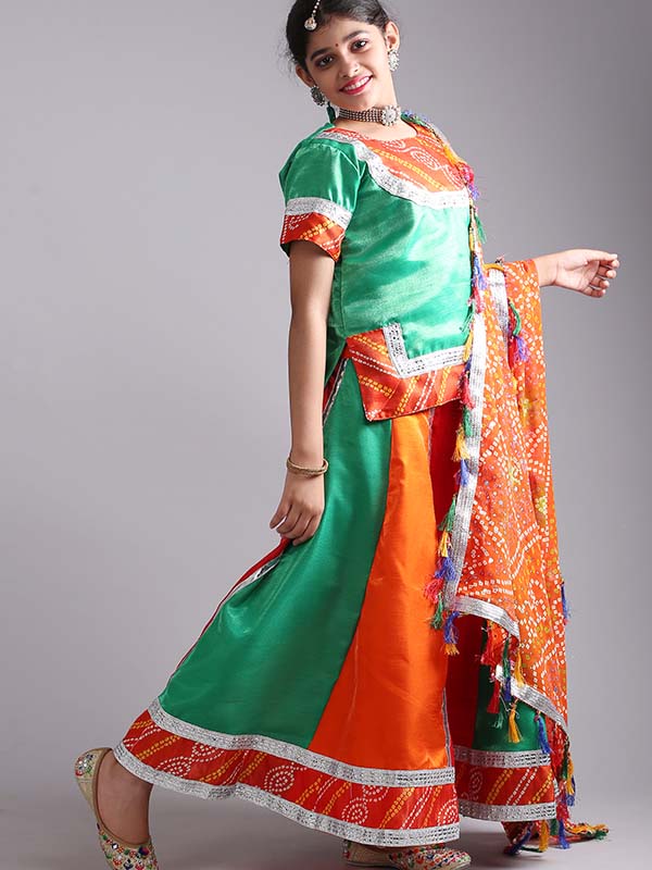 Multi Green Rajasthani Dance Costume