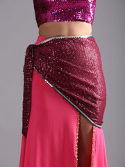 Women Shiny Sequin Embroidered Triangular Belly Dance Hip Scarf Belt - Rich Maroon