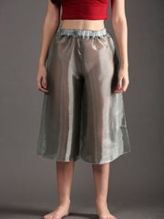 Women Chic Sheer Flared Dance Capri Culottes Pants (Semi-transparent) - Grey
