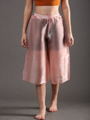 Women Chic Sheer Flared Dance Capri Culottes Pants (Semi-transparent) - Pink