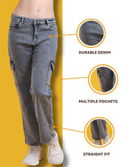 Women Regular Fit Stylish Washed Look Grey Denim Trousers