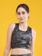 Stylish Printed Padded Sports Cropped Top - Ivy