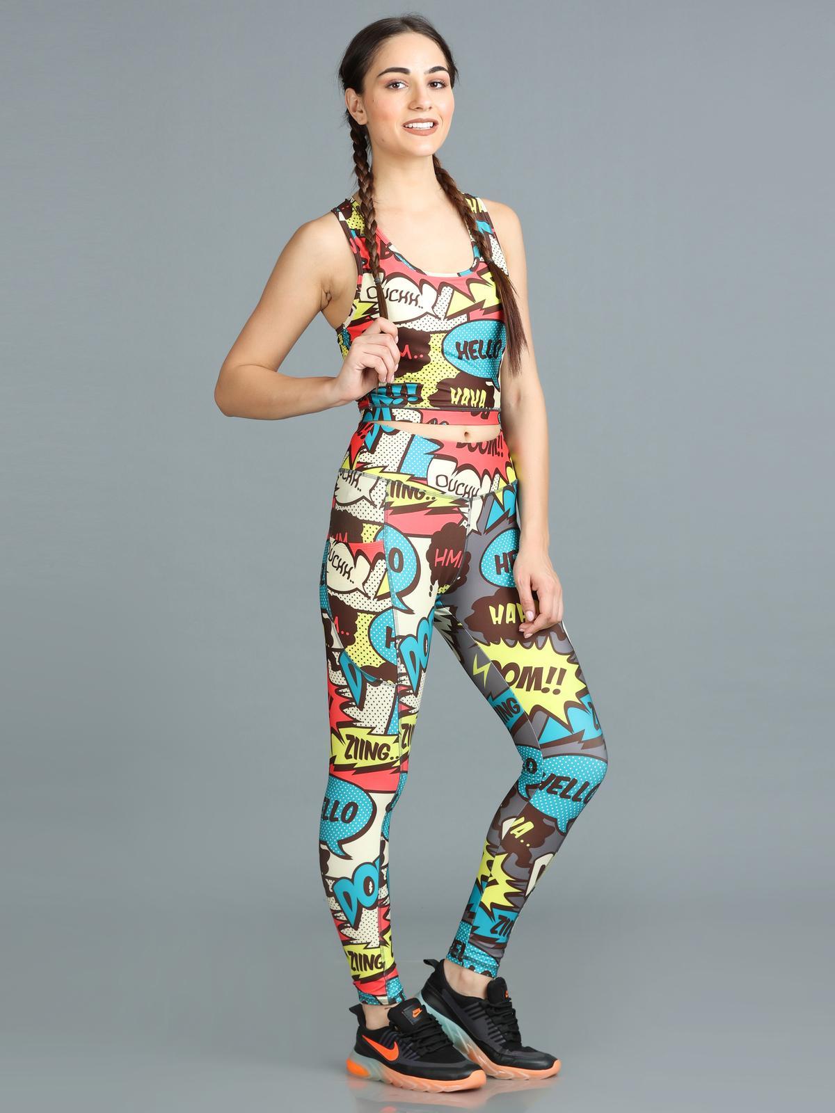 Stylish Printed Co-ord Activewear Leggings and Padded Sports Top Set - Lily