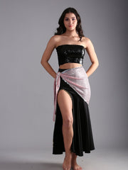 Women Shiny Sequin Embroidered Triangular Belly Dance Hip Scarf Belt - Light Pink