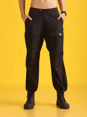 Men Black Baggy-Fit Utility Joggers with 4-Pocket Design