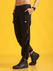 Men Black Baggy-Fit Utility Joggers with 4-Pocket Design