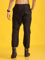 Men Black Baggy-Fit Utility Joggers with 4-Pocket Design