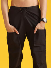 Men Black Baggy-Fit Utility Joggers with 4-Pocket Design