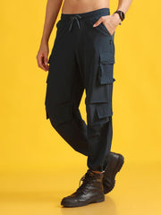 Men Stylish Black High-Waist 6 Pockets Utility Joggers