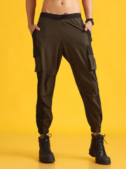 Men Stylish Olive High-Waist Contrast Side Panel Jogger Trackpants