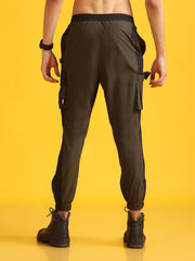 Men Stylish Olive High-Waist Contrast Side Panel Jogger Trackpants