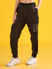 Women Stylish Olive High-Waist Contrast Side Panel Jogger Trackpants