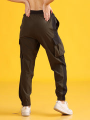 Women Stylish Olive High-Waist Contrast Side Panel Jogger Trackpants