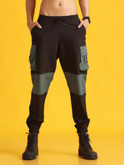 Men Black High-Waist Contrast Jogger Trousers