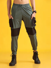 Men Olive Green High-Waist Contrast Jogger Trousers