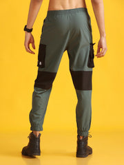 Men Olive Green High-Waist Contrast Jogger Trousers